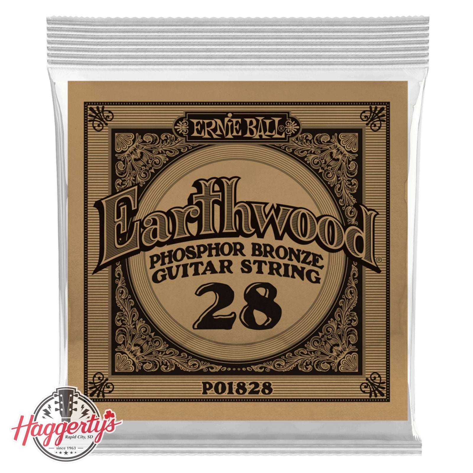 Ernie Ball P01828 .028 Earthwood Phosphor Bronze Acoustic Guitar Strings 6 Pack