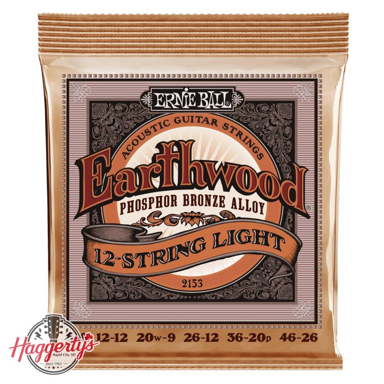 Ernie Ball P02153 Earthwood Phosphor Bronze 9-46 12-String Acoustic Guitar Set