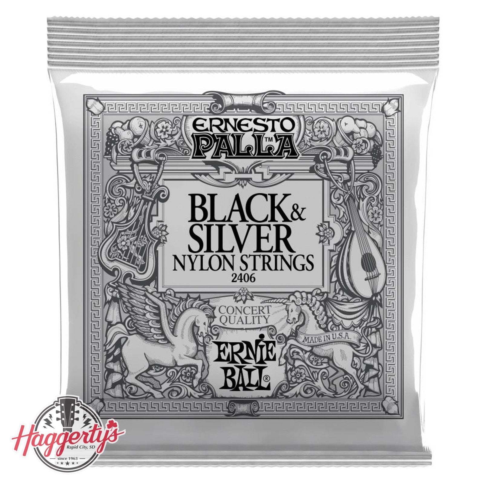 Ernie Ball P02406 Nylon Black and Silver Classical Guitar String Set