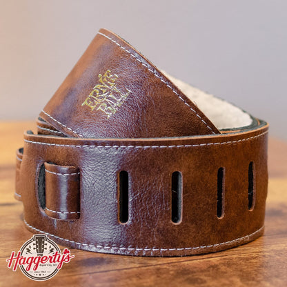 Ernie Ball 2.5" Adjustable Italian Leather Strap with Fur Padding Chestnut