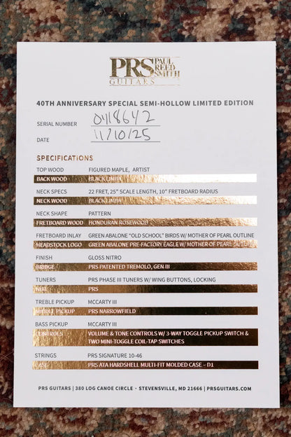 PRS 40th Anniversary Limited Edition Special Semi-Hollow Artist Top Electric Guitar - Faded Whale Blue with Hardshell Case