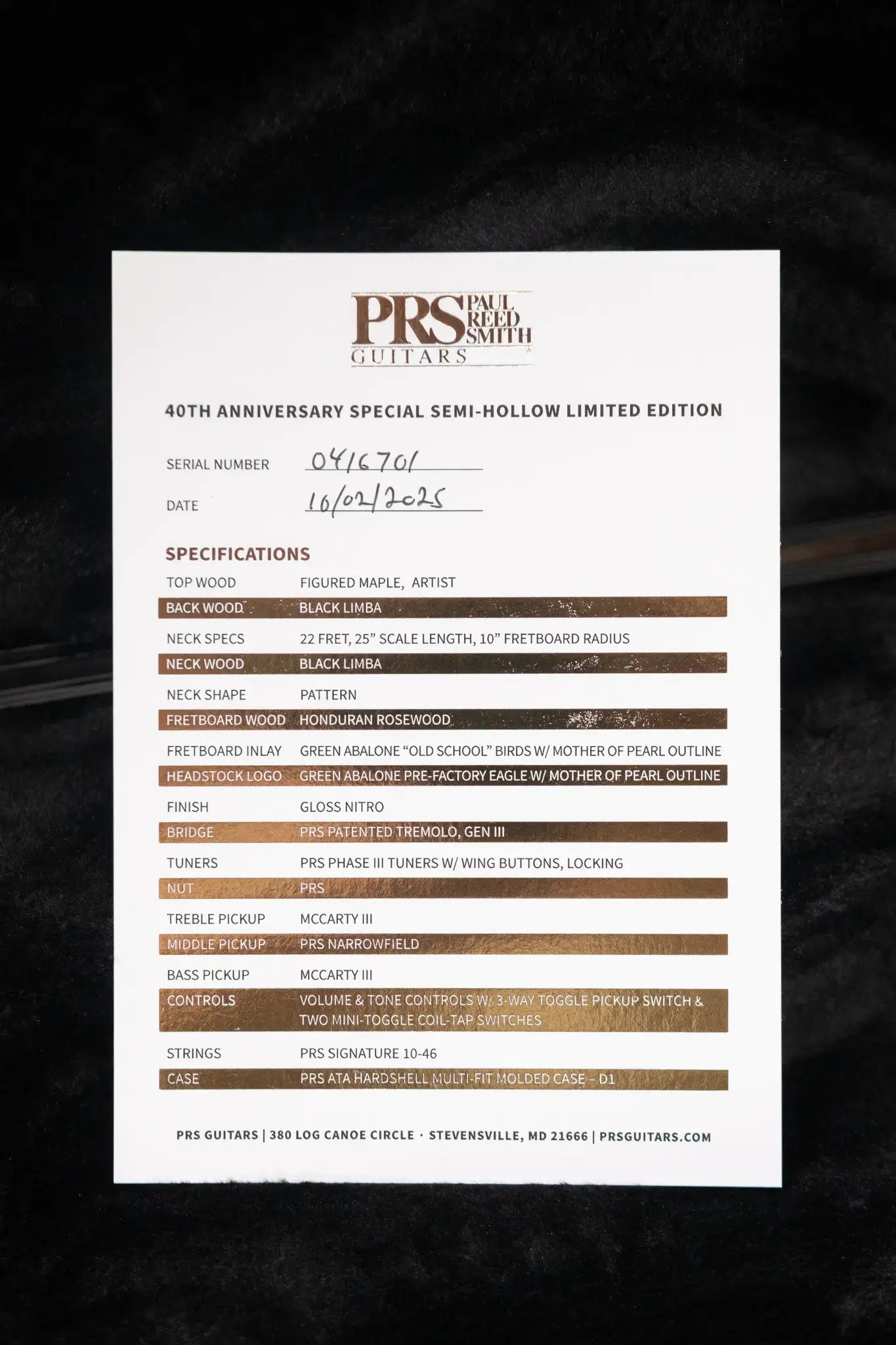 PRS 40th Anniversary Special Semi-Hollow Limited Edition Electric Guitar - Yellow Tiger Artist Top with Hardshell Case