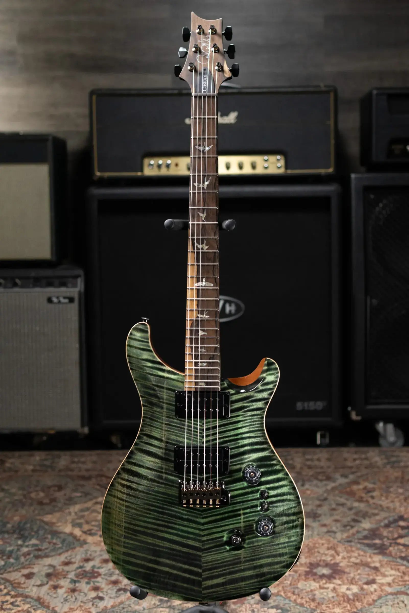 PRS Custom 24-08 Flame Maple 10-Top Electric Guitar - Sage with Stained Neck and Hardshell Case
