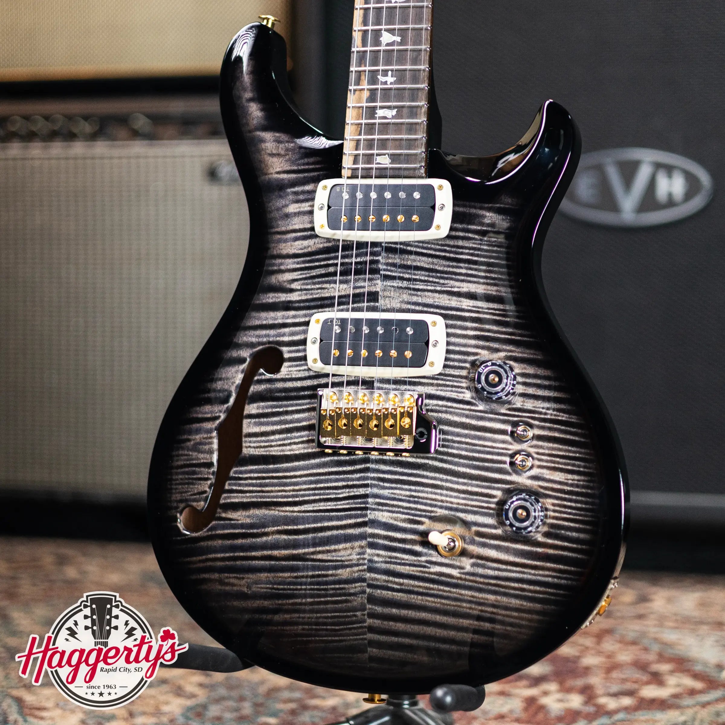 PRS Custom 24-08 Semi-Hollow 40th Anniversary Limited Edition Electric Guitar - Charcoal Wraparound Smokeburst with Hardshell Case