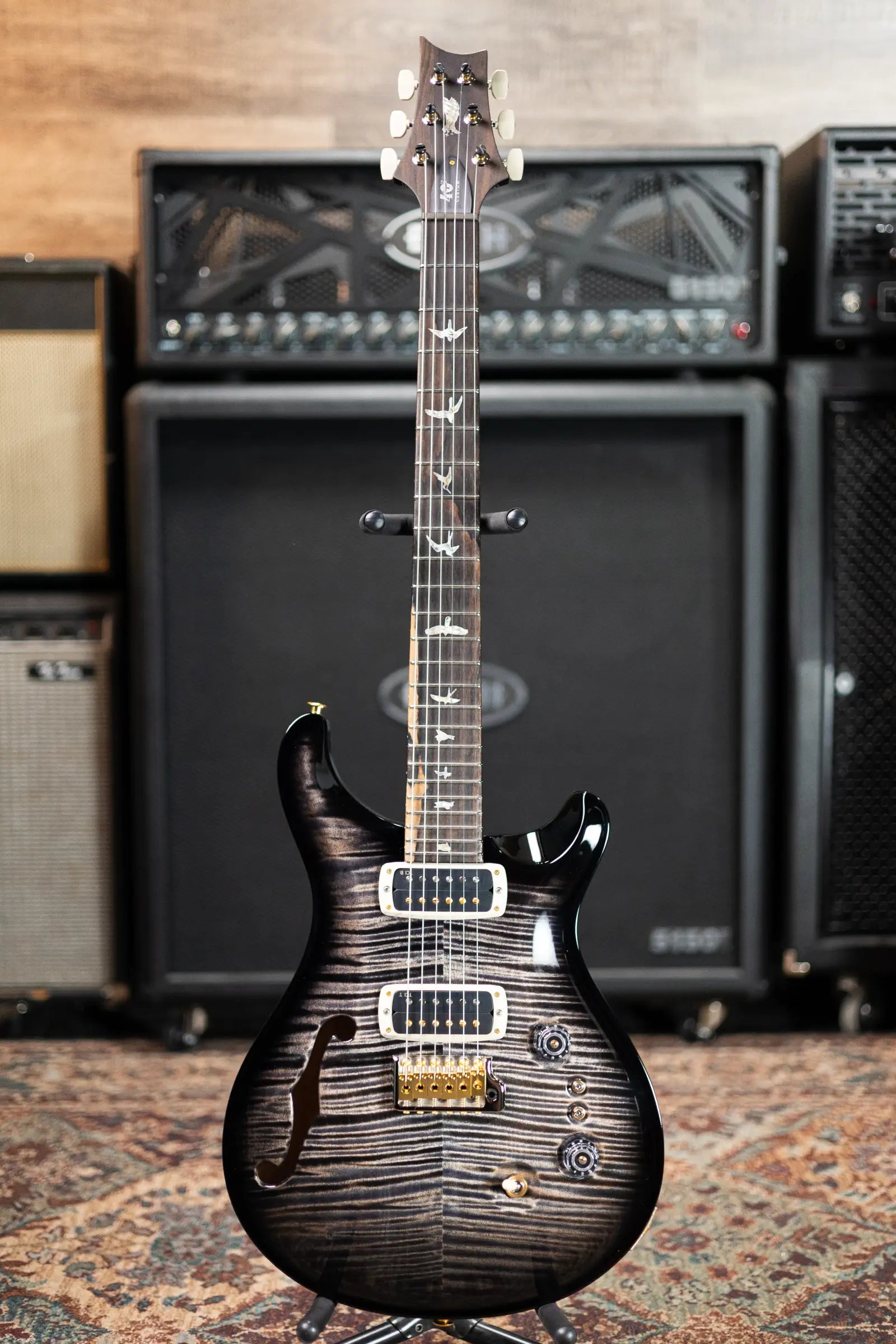 PRS Custom 24-08 Semi-Hollow 40th Anniversary Limited Edition Electric Guitar - Charcoal Wraparound Smokeburst with Hardshell Case