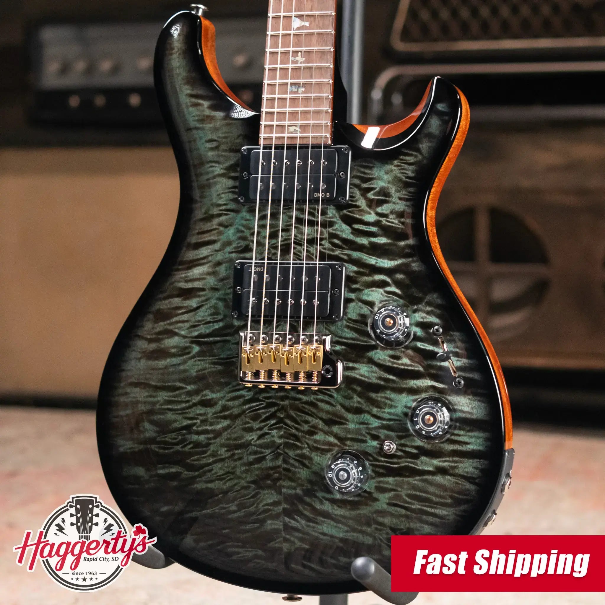 PRS Custom 24 Piezo Quilted Maple 10-Top Electric Guitar with Brazilian Rosewood Fretboard  - Abalone Smokeburst with Hardshell Case