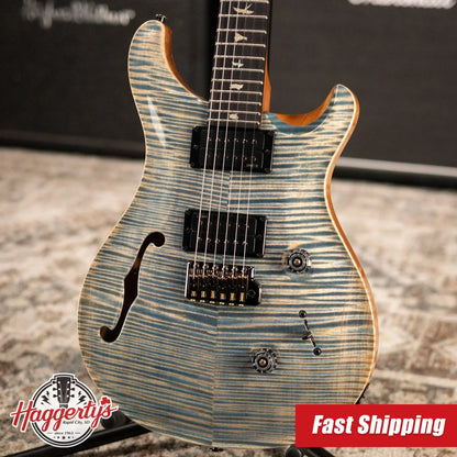 PRS Custom 24 Semi-Hollow Flame Maple Artist Top Electric Guitar - Faded Indigo with Hardshell Case
