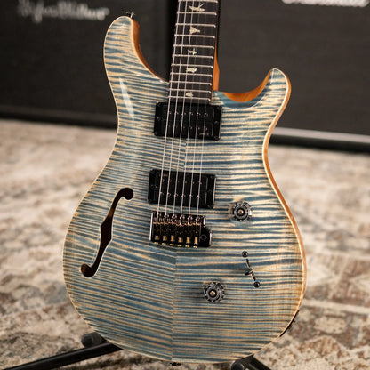 PRS Custom 24 Semi-Hollow Flame Maple Artist Top Electric Guitar - Faded Indigo with Hardshell Case