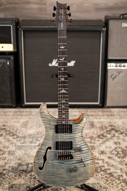 PRS Custom 24 Semi-Hollow Flame Maple Artist Top Electric Guitar - Faded Indigo with Hardshell Case