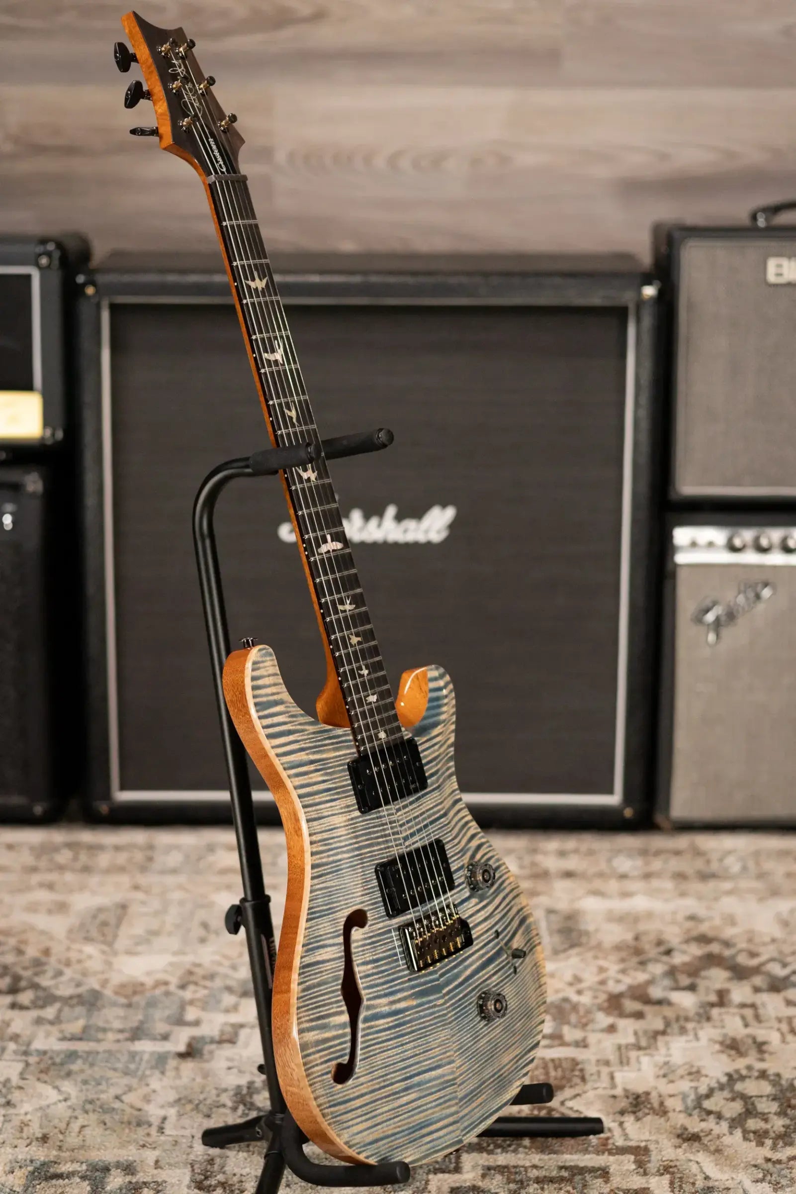 PRS Custom 24 Semi-Hollow Flame Maple Artist Top Electric Guitar - Faded Indigo with Hardshell Case
