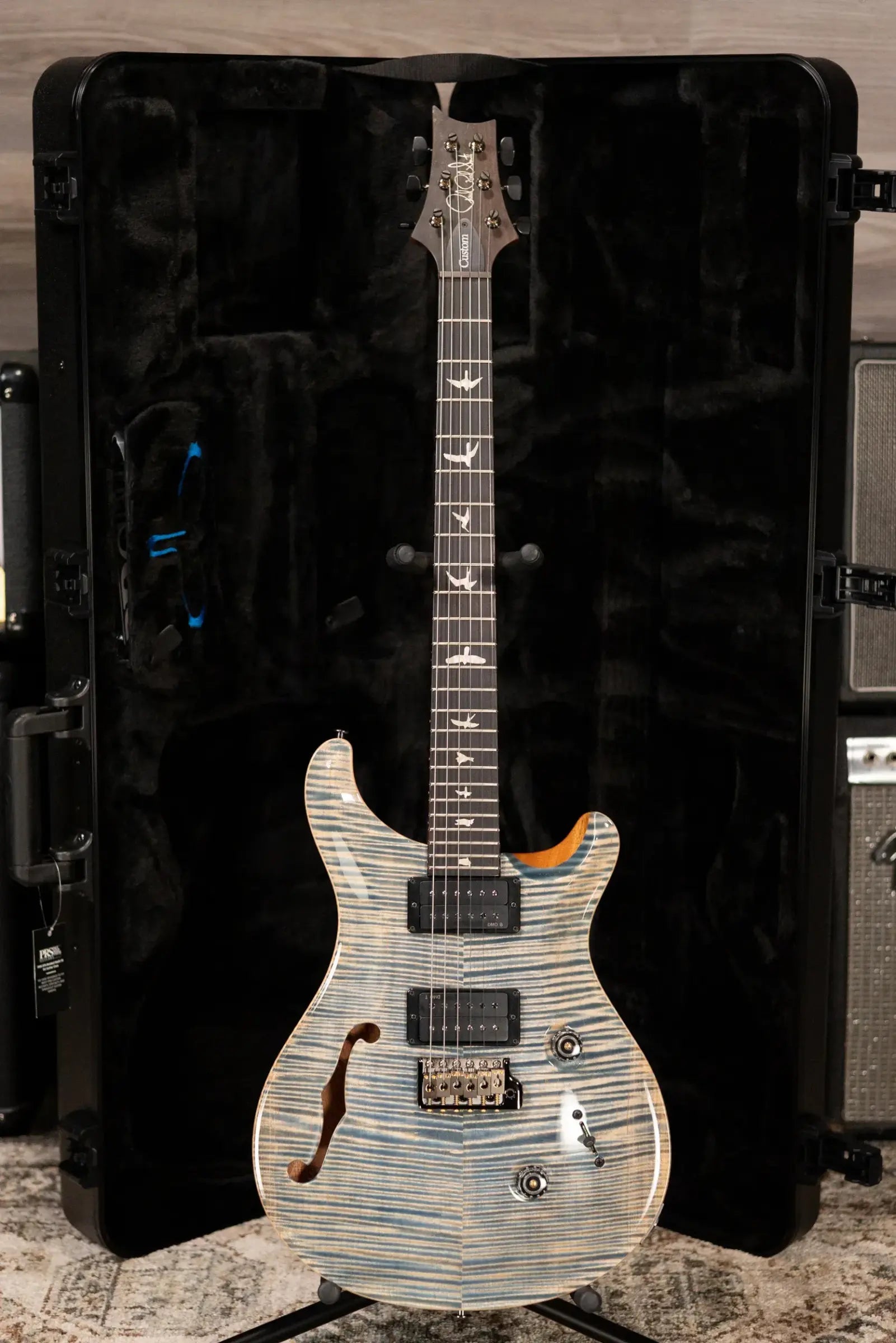 PRS Custom 24 Semi-Hollow Flame Maple Artist Top Electric Guitar - Faded Indigo with Hardshell Case