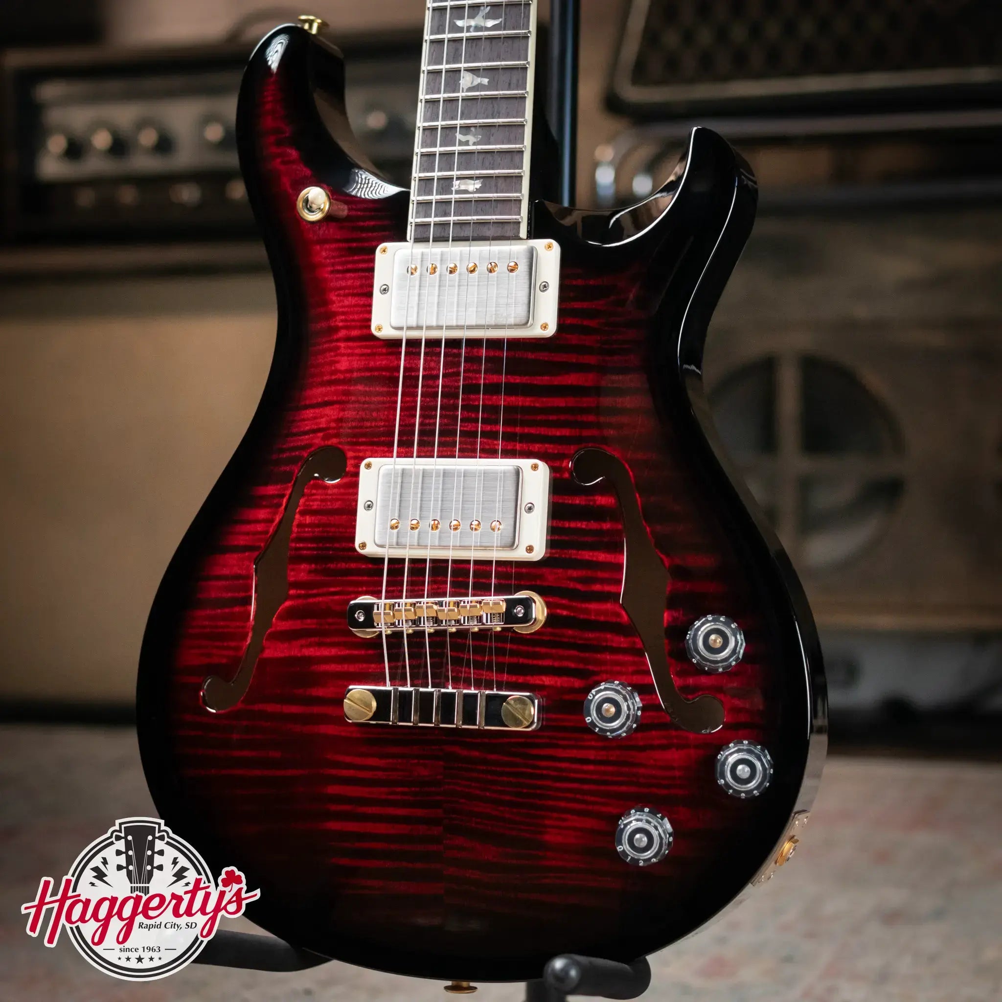 PRS McCarty 594 Hollowbody II Flame Maple 10-Top -  Fire Red Smokewrap Burst with Hardshell Case
