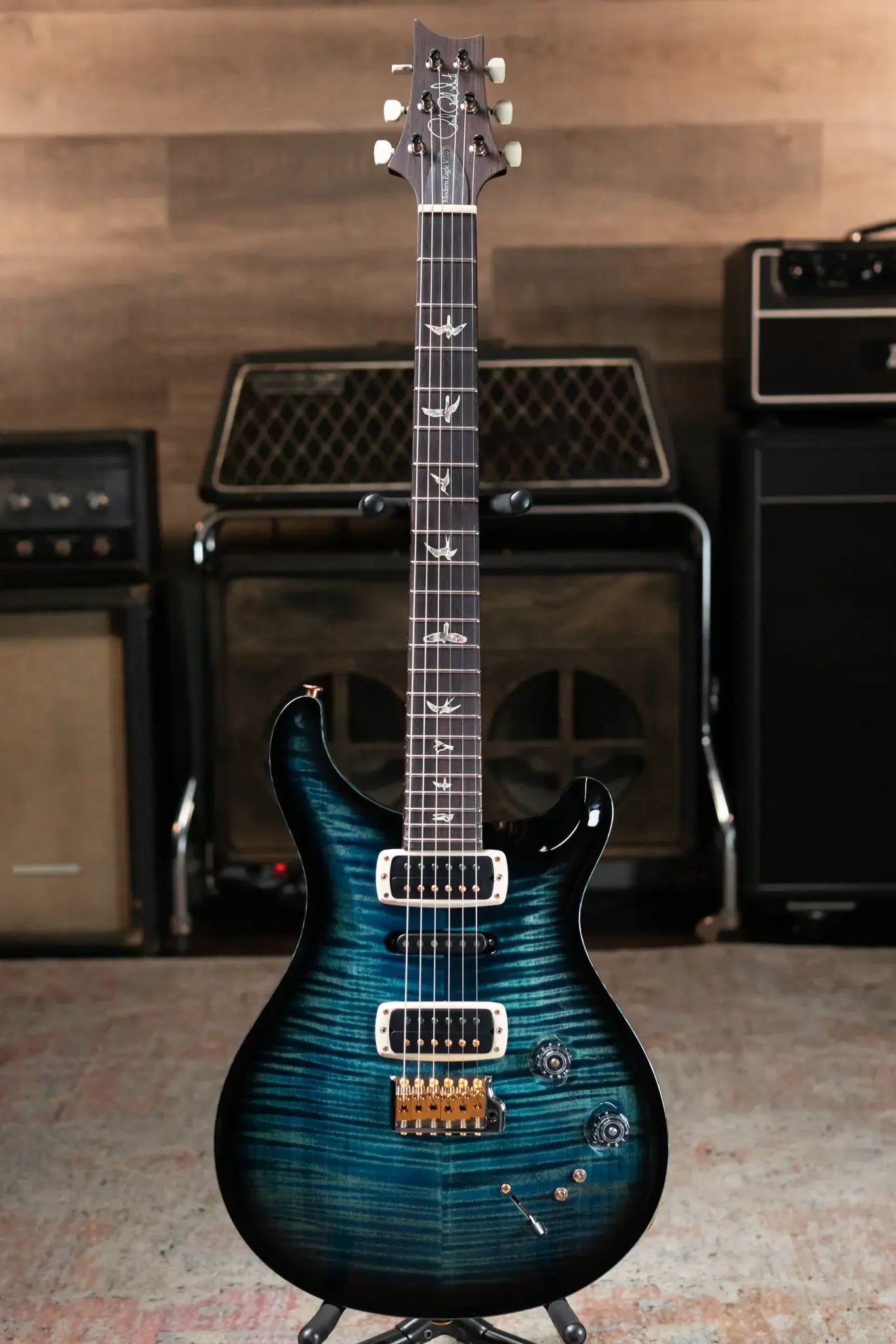 PRS Modern Eagle V Flame Maple 10-Top Electric Guitar - Cobalt Smokeburst with Hardshell Case