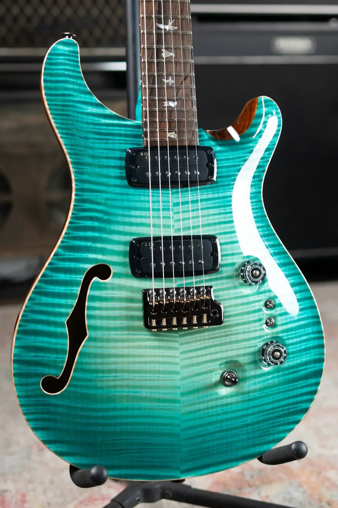PRS Private Stock Custom 24-08 Semi-Hollow Electric Guitar - Bahamian Blue Glow with Hardshell Case