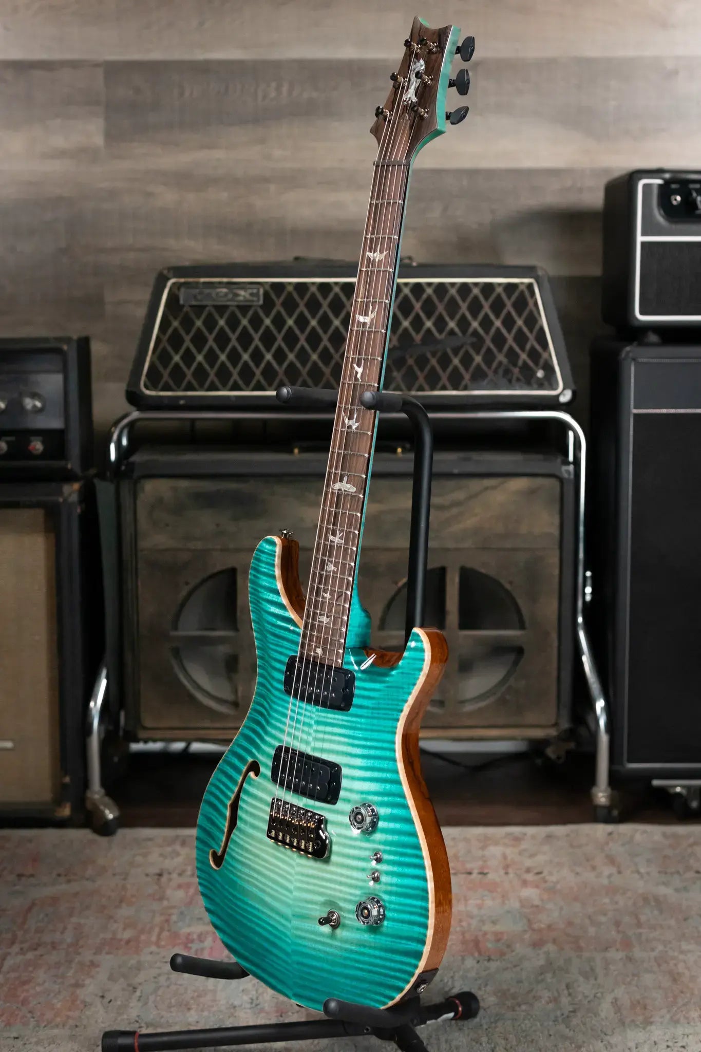 PRS Private Stock Custom 24-08 Semi-Hollow Electric Guitar - Bahamian Blue Glow with Hardshell Case