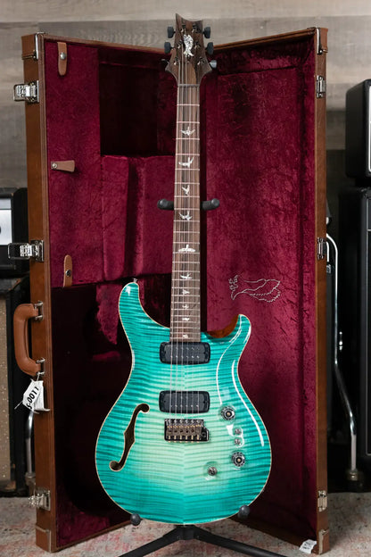 PRS Private Stock Custom 24-08 Semi-Hollow Electric Guitar - Bahamian Blue Glow with Hardshell Case