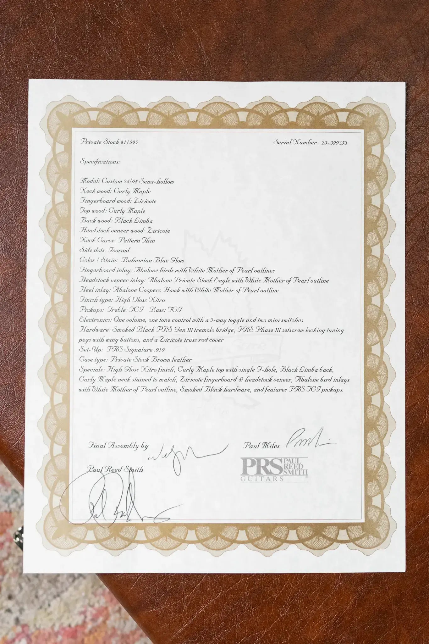 PRS Private Stock Custom 24-08 Semi-Hollow Electric Guitar - Bahamian Blue Glow with Hardshell Case