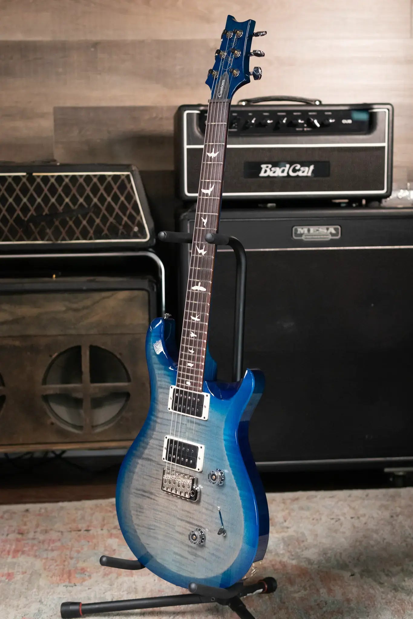 PRS S2 Custom 24 Electric Guitar - Faded Gray/Black Blue Burst with Gig Bag