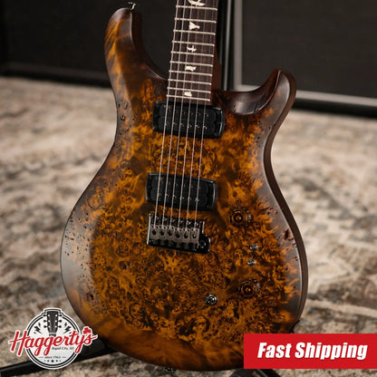 PRS S2 LTD Edition Custom 24-08 Poplar Burl Top Electric Guitar - Satin Black Gold Burst with Gig Bag
