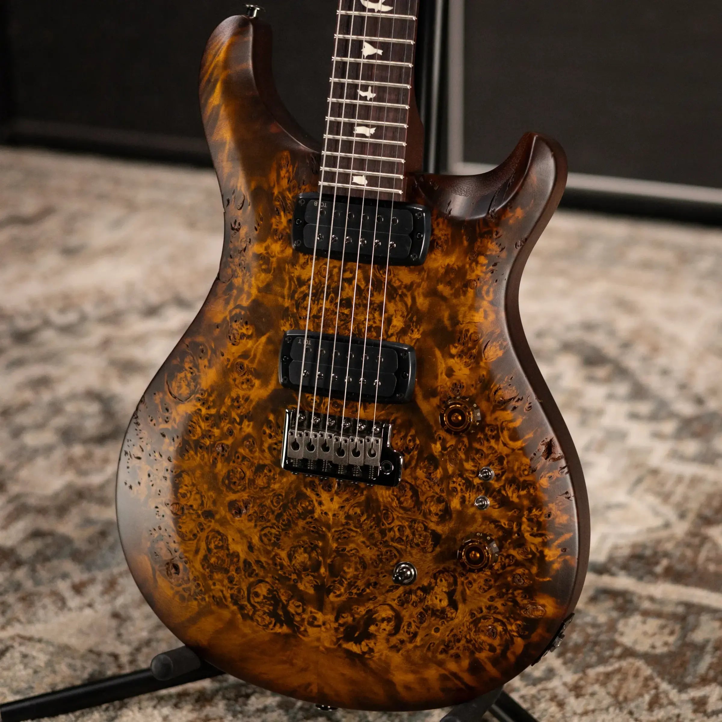 PRS S2 LTD Edition Custom 24-08 Poplar Burl Top Electric Guitar - Satin Black Gold Burst with Gig Bag