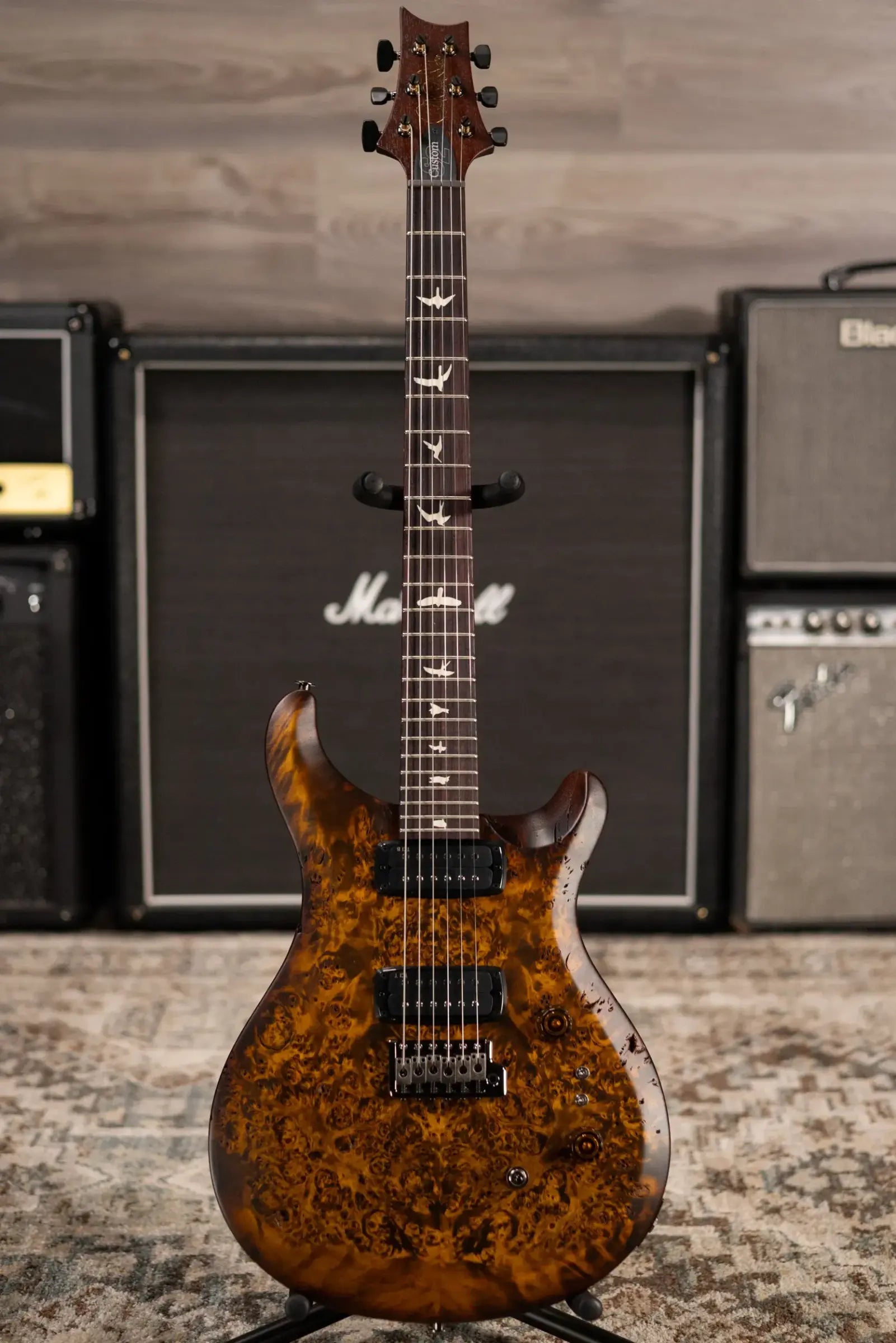PRS S2 LTD Edition Custom 24-08 Poplar Burl Top Electric Guitar - Satin Black Gold Burst with Gig Bag