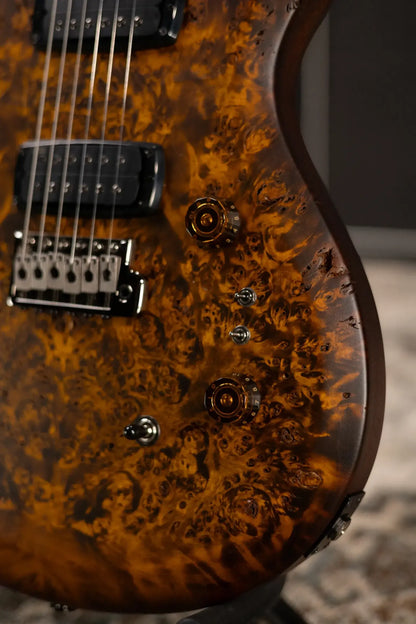 PRS S2 LTD Edition Custom 24-08 Poplar Burl Top Electric Guitar - Satin Black Gold Burst with Gig Bag