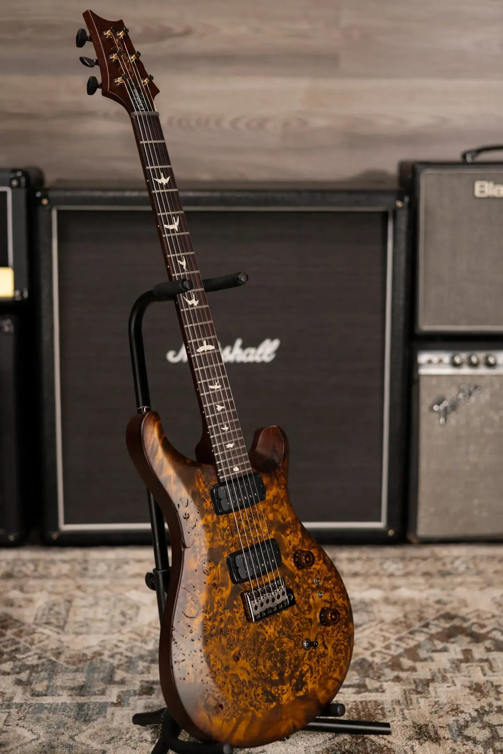 PRS S2 LTD Edition Custom 24-08 Poplar Burl Top Electric Guitar - Satin Black Gold Burst with Gig Bag