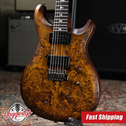 PRS S2 LTD Edition Custom 24 Poplar Burl Top Electric Guitar - Satin Black Gold Burst with Gig Bag