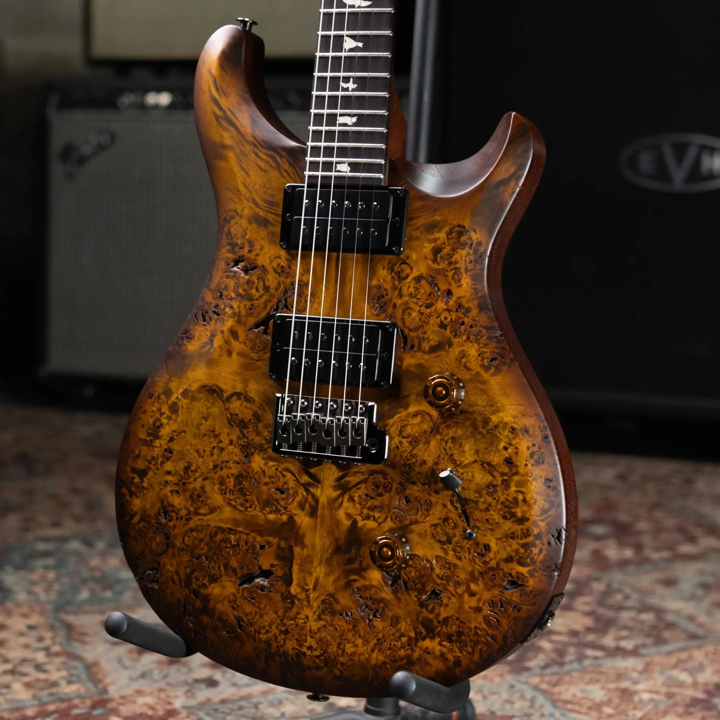 PRS S2 LTD Edition Custom 24 Poplar Burl Top Electric Guitar - Satin Black Gold Burst with Gig Bag