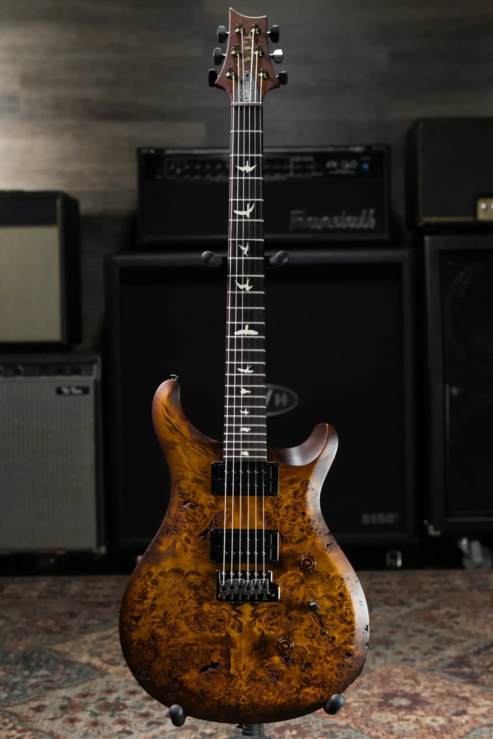 PRS S2 LTD Edition Custom 24 Poplar Burl Top Electric Guitar - Satin Black Gold Burst with Gig Bag
