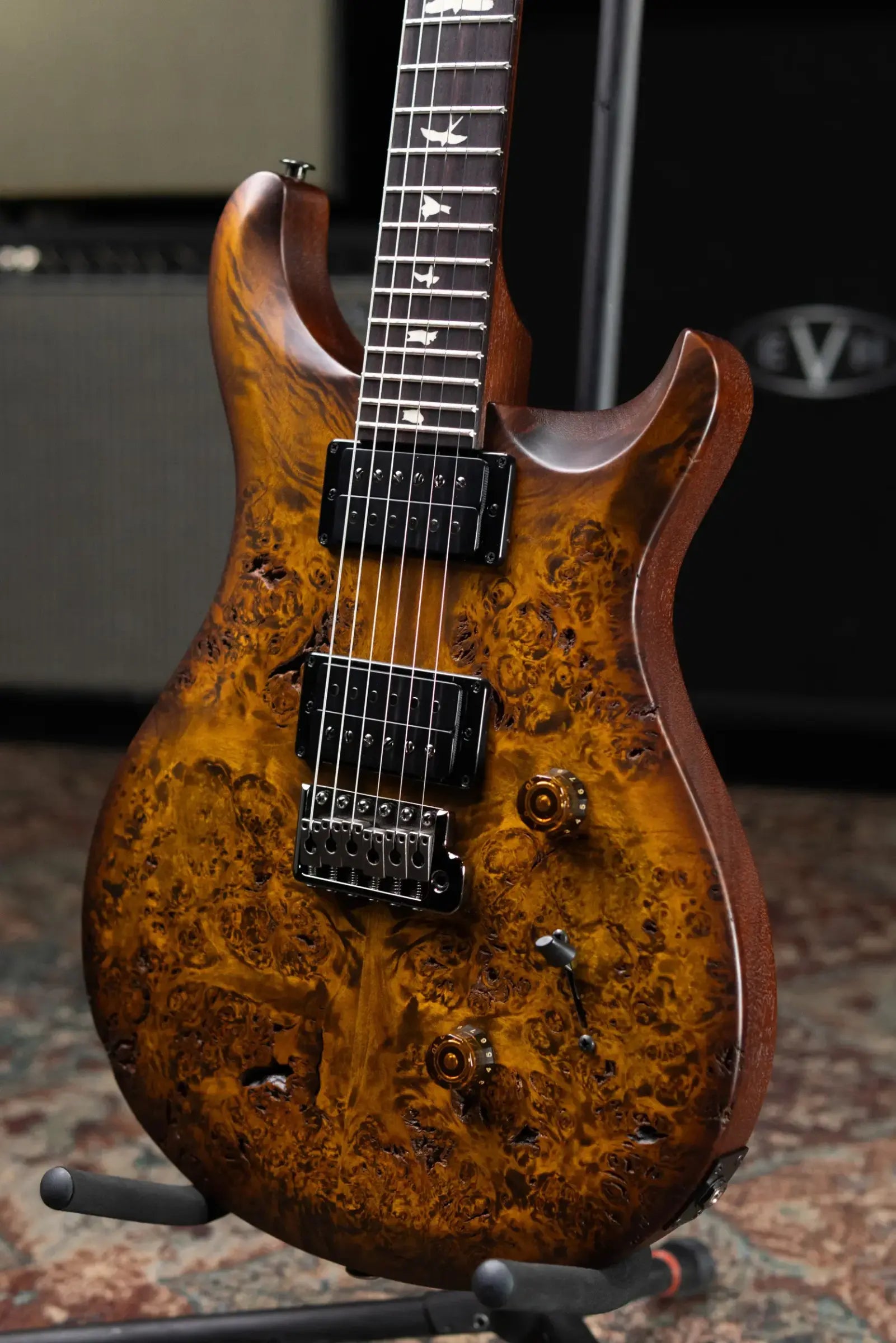 PRS S2 LTD Edition Custom 24 Poplar Burl Top Electric Guitar - Satin Black Gold Burst with Gig Bag