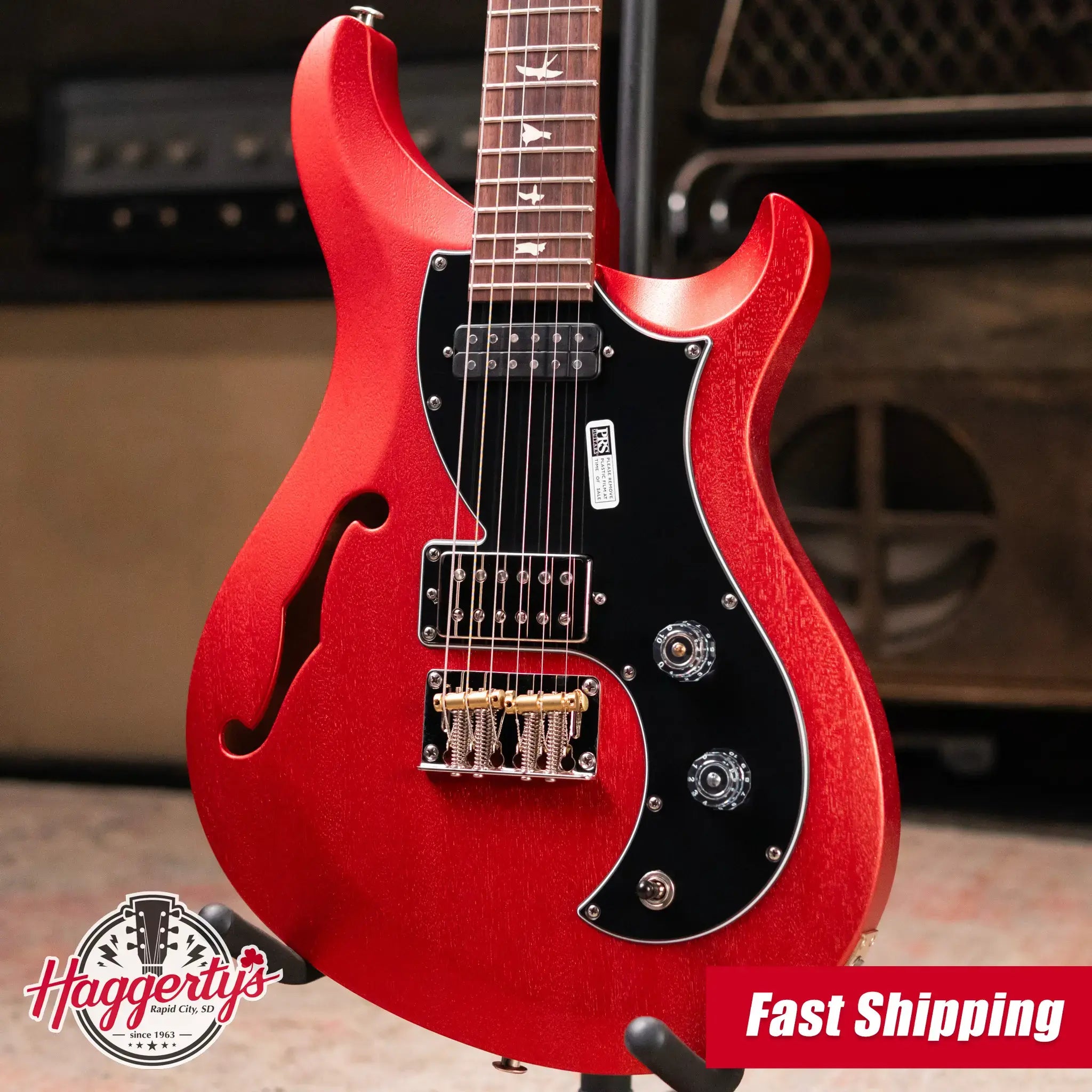 PRS S2 Vela Semi-Hollow Satin Electric Guitar - Red Apple Metallic with Gig Bag