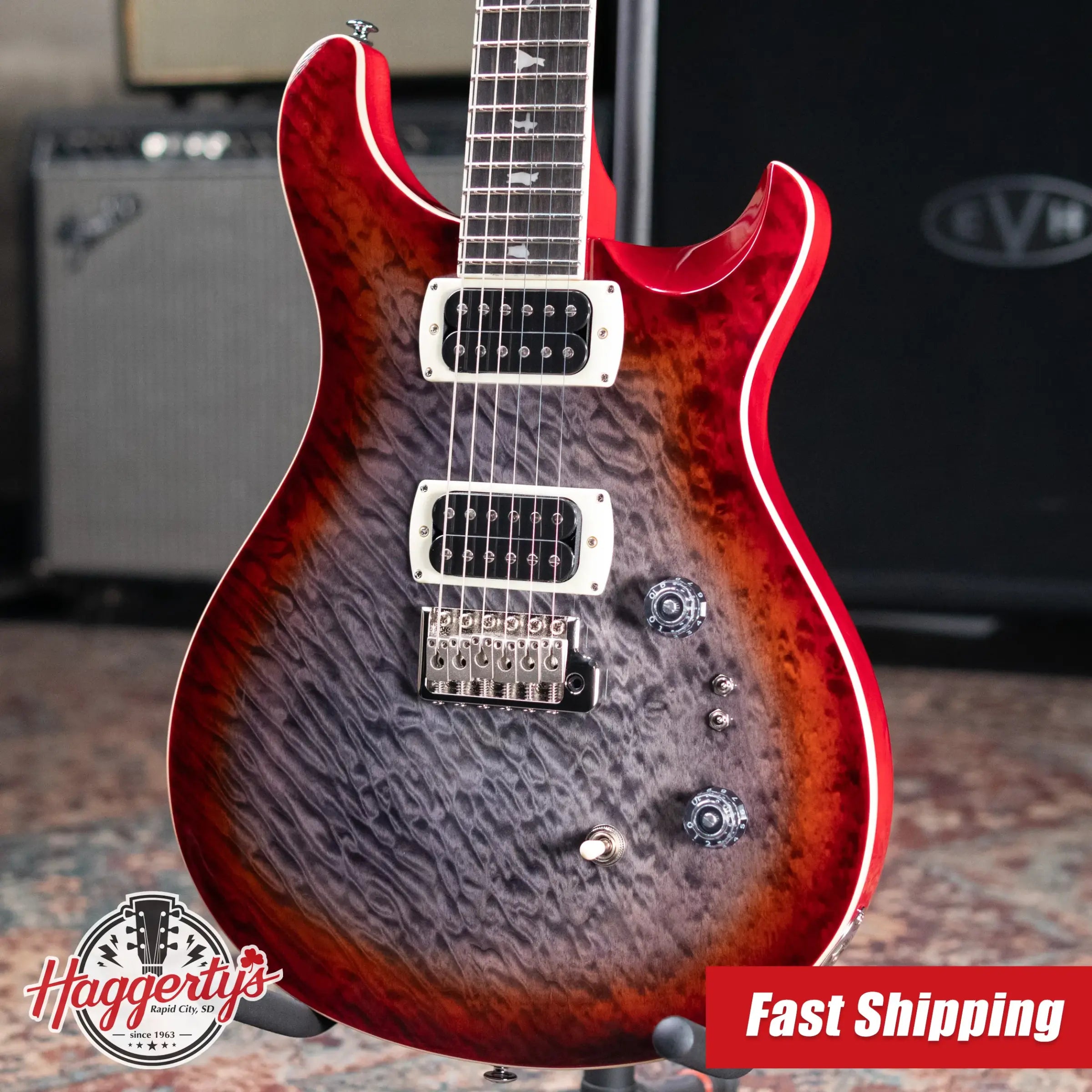 PRS SE Custom 24-08 Electric Guitar - Charcoal Cherry Burst with Gig Bag
