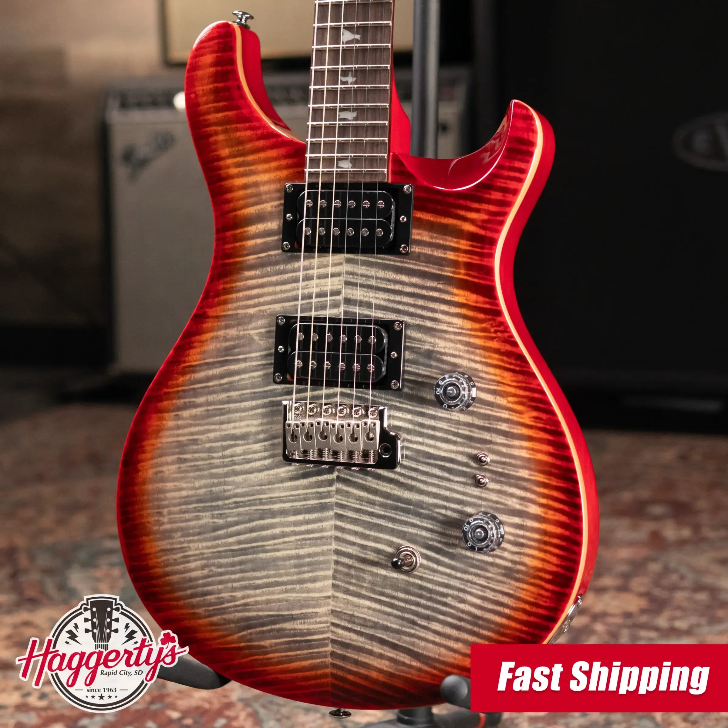 PRS SE Custom 24-08 Solid Body Electric Guitar - Charcoal Cherry Burst with Gig Bag