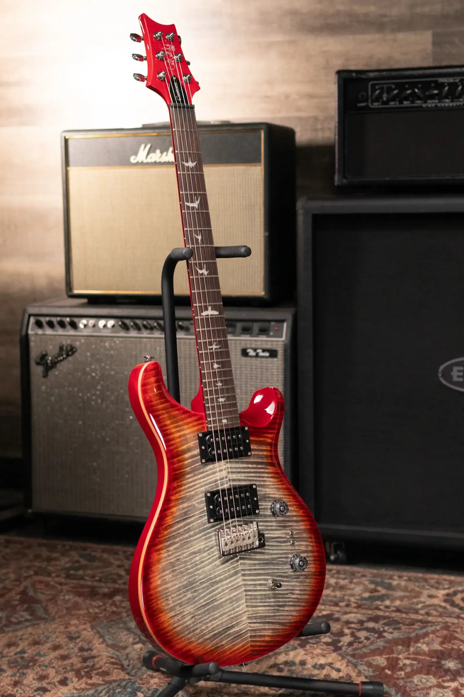 PRS SE Custom 24-08 Solid Body Electric Guitar - Charcoal Cherry Burst with Gig Bag