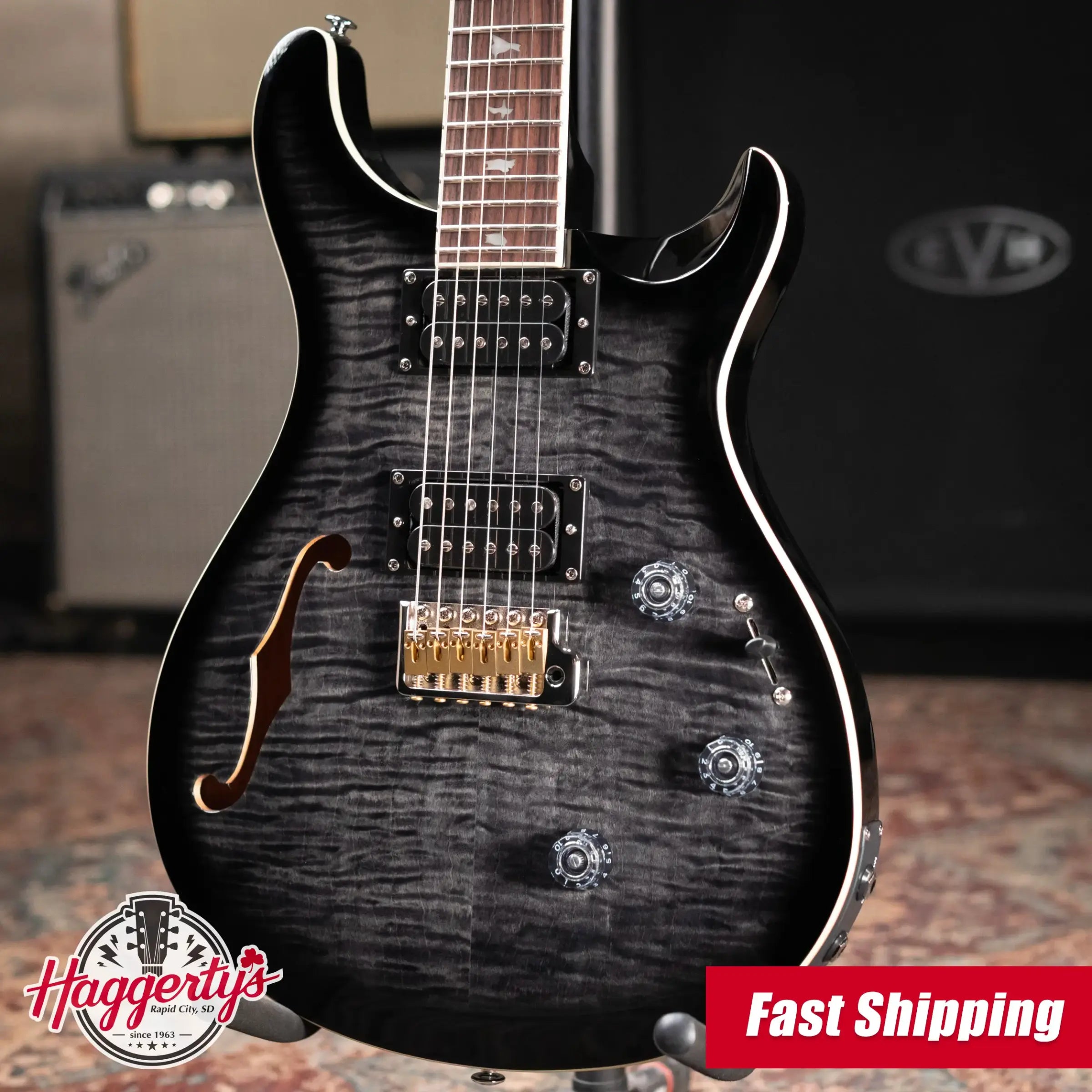 PRS SE Custom 24 Semi-Hollow Piezo Electric Guitar - Charcoal Burst with Gig Bag