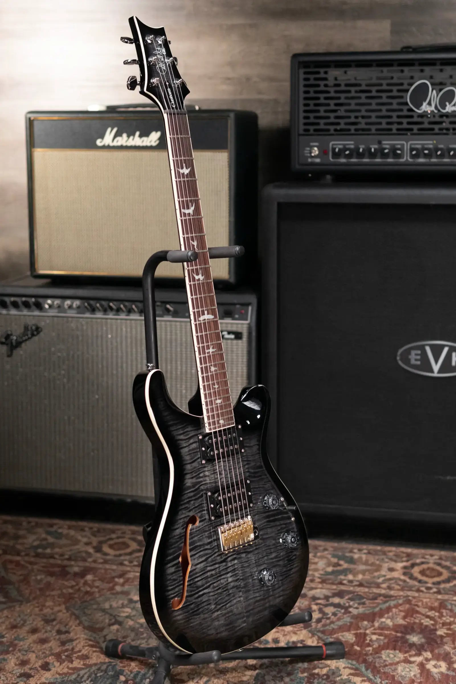 PRS SE Custom 24 Semi-Hollow Piezo Electric Guitar - Charcoal Burst with Gig Bag