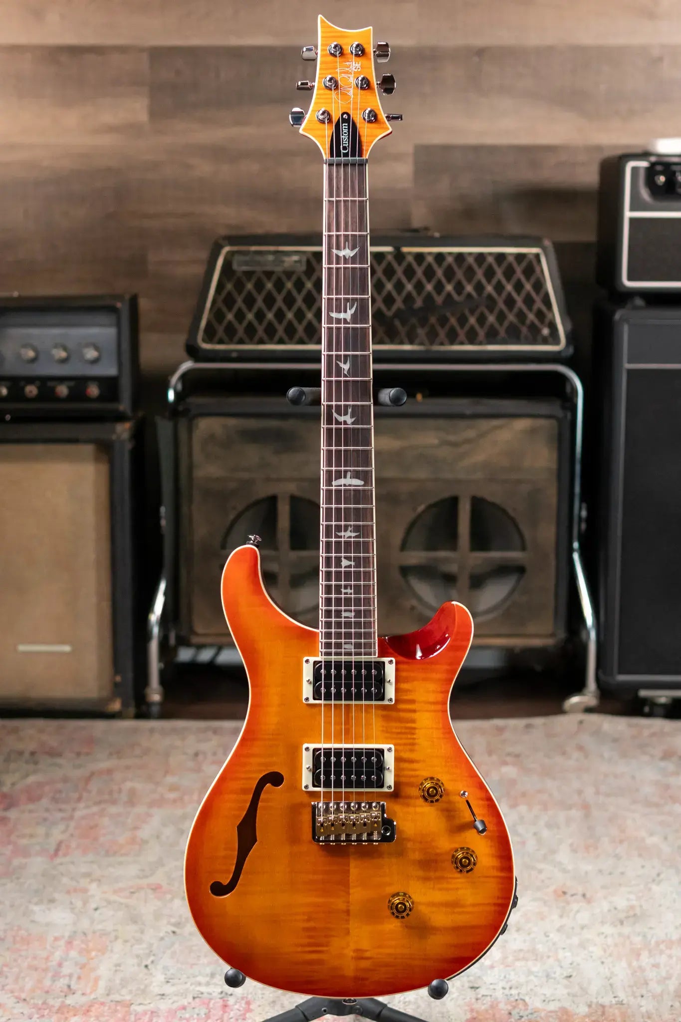 PRS SE Custom 24 Semi-Hollow Piezo - Vintage Sunburst with Gig Bag
