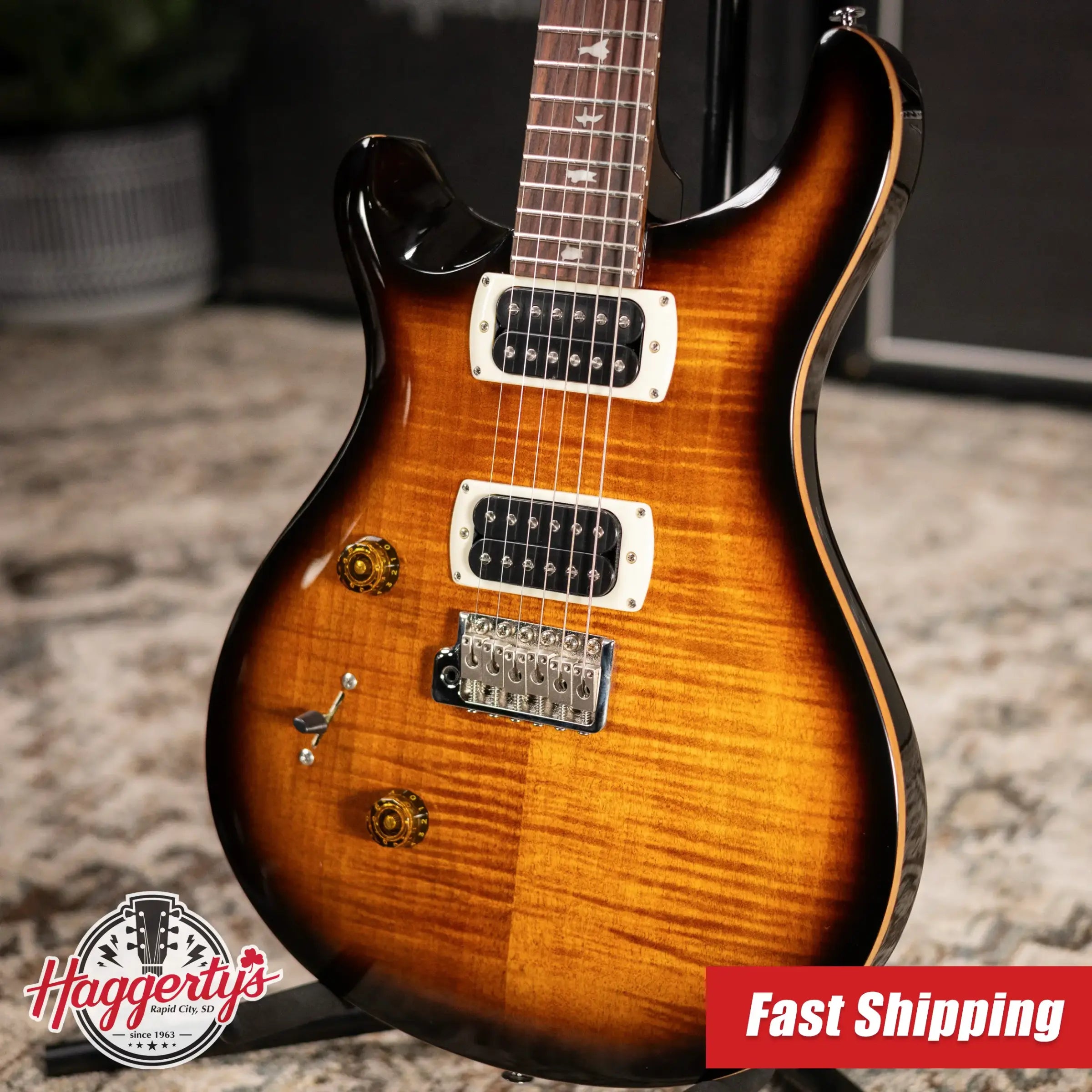 PRS SE Custom Lefty Electric Guitar - Black Gold Sunburst with Gig Bag