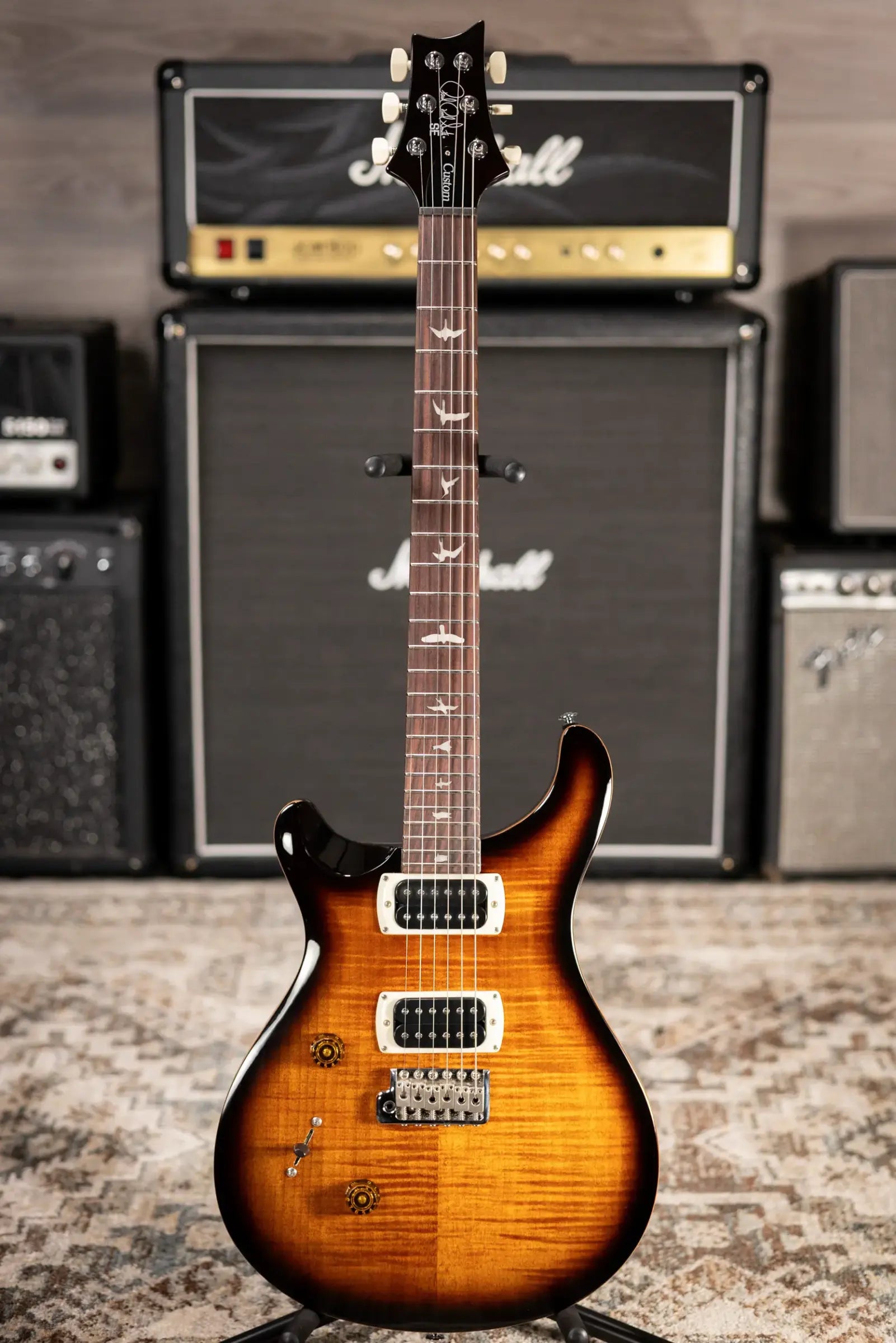 PRS SE Custom Lefty Electric Guitar - Black Gold Sunburst with Gig Bag