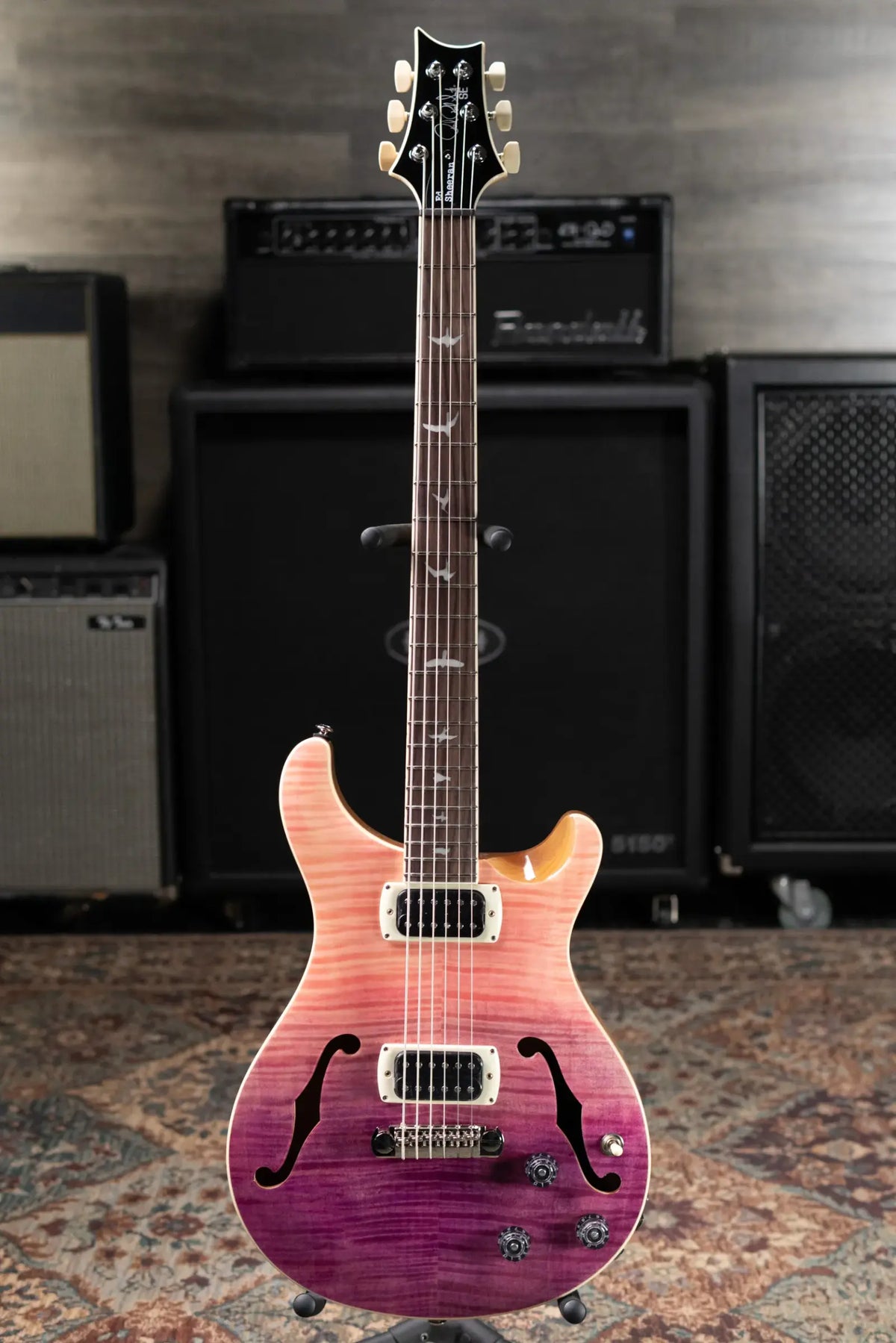 PRS SE Ed Sheeran Baritone Piezo Hollowbody Guitar - Pink Ombre with Premium Gig Bag