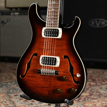 PRS SE Ed Sheeran Hollowbody I Baritone Piezo Electric Guitar - Orange Tiger Smokeburst with Gig Bag