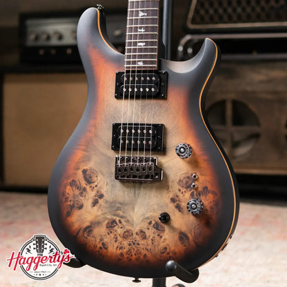 PRS SE "Exotic" Custom 24-08 Poplar Burl Electric Guitar - Charcoal Cherry Midnight Burst with Gig Bag