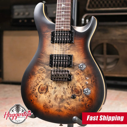 PRS SE "Exotic" Custom 24-08 Poplar Burl Electric Guitar - Charcoal Cherry Midnight Burst with Gig Bag