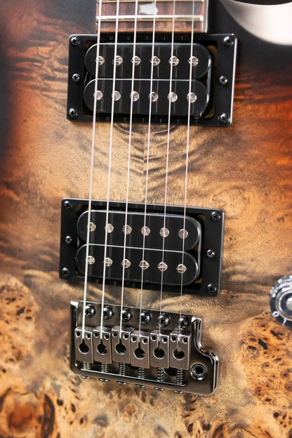 PRS SE "Exotic" Custom 24-08 Poplar Burl Electric Guitar - Charcoal Cherry Midnight Burst with Gig Bag