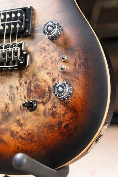 PRS SE "Exotic" Custom 24-08 Poplar Burl Electric Guitar - Charcoal Cherry Midnight Burst with Gig Bag