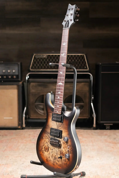 PRS SE "Exotic" Custom 24-08 Poplar Burl Electric Guitar - Charcoal Cherry Midnight Burst with Gig Bag