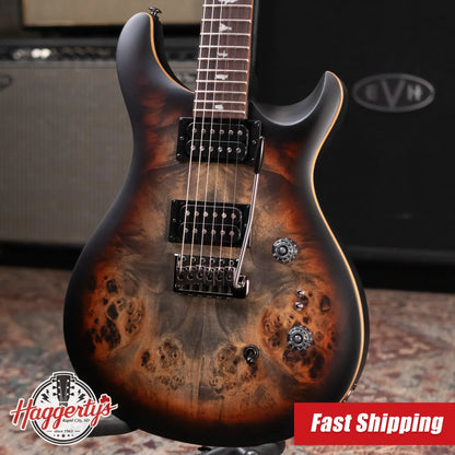 PRS SE "Exotic" Custom 24-08 Poplar Burl Electric Guitar - Charcoal Cherry Midnight Burst with Gig Bag