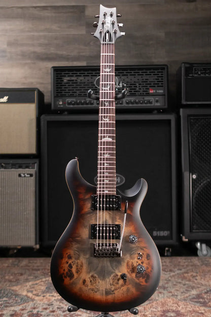 PRS SE "Exotic" Custom 24-08 Poplar Burl Electric Guitar - Charcoal Cherry Midnight Burst with Gig Bag