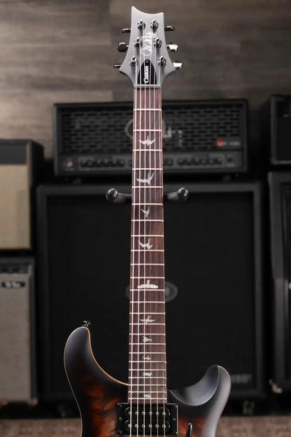 PRS SE "Exotic" Custom 24-08 Poplar Burl Electric Guitar - Charcoal Cherry Midnight Burst with Gig Bag